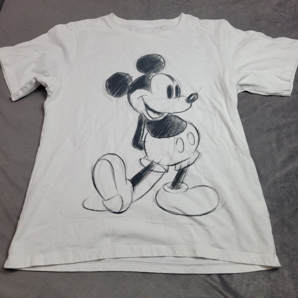 Disney Uniqlo Mickey Womens Medium Shirt White‎ Graphic Short Sleeve Crew Neck